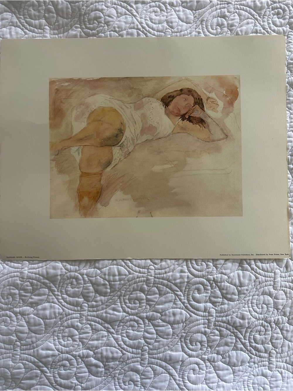 Vintage 1950’s Lithograph Reproduction Print “Reclining Woman” by Raphael Soyer